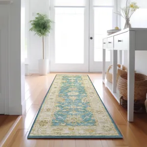 Luxury Washable Hatay Teal 2\'3\" x 7\'6\" Runner Rug