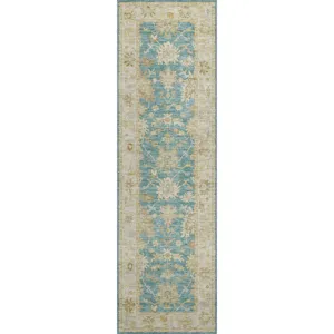 Luxury Washable Hatay Teal 2\'3\" x 7\'6\" Runner Rug