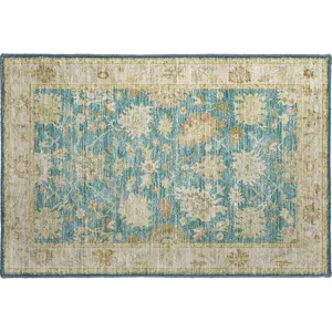 Luxury Washable Hatay Teal 1\'8\" x 2\'6\" Rug