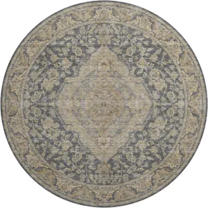 Luxury Washable Hatay Charcoal 8\' x 8\' Round Rug