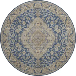 Luxury Washable Hatay Navy 8\' x 8\' Round Rug