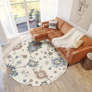 Luxury Washable Hatay Ivory 8\' x 8\' Round Rug