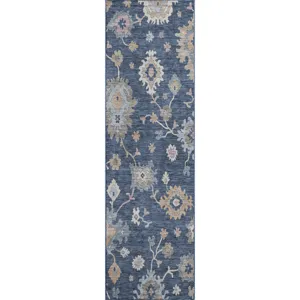 Luxury Washable Hatay Navy 2\'3\" x 7\'6\" Runner Rug