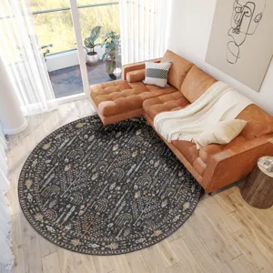 Luxury Washable Hatay Black 8\' x 8\' Round Rug