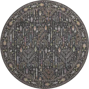 Luxury Washable Hatay Black 8\' x 8\' Round Rug