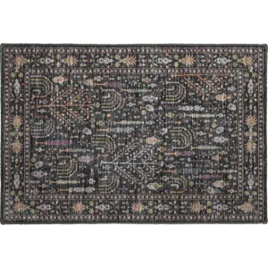 Luxury Washable Hatay Black 1\'8\" x 2\'6\" Rug