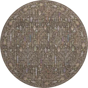 Luxury Washable Hatay Brown 8\' x 8\' Round Rug