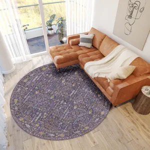 Luxury Washable Hatay Eggplant 8\' x 8\' Round Rug