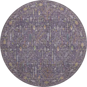 Luxury Washable Hatay Eggplant 8\' x 8\' Round Rug