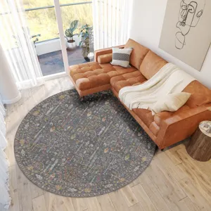 Luxury Washable Hatay Gray 8\' x 8\' Round Rug