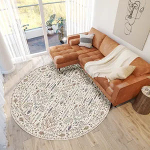 Luxury Washable Hatay Ivory 8\' x 8\' Round Rug