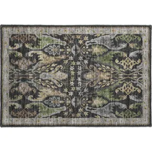 Luxury Washable Hatay Black 1\'8\" x 2\'6\" Rug