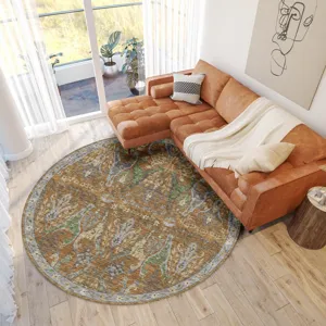 Luxury Washable Hatay Copper 8\' x 8\' Round Rug