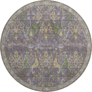 Luxury Washable Hatay Purple 8\' x 8\' Round Rug