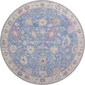 Luxury Washable Hatay Blue 8\' x 8\' Round Rug