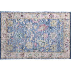 Luxury Washable Hatay Blue 1\'8\" x 2\'6\" Rug