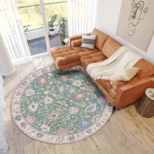 Luxury Washable Hatay Lime 8\' x 8\' Round Rug