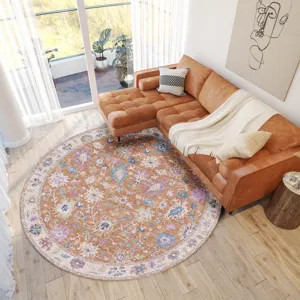 Luxury Washable Hatay Orange 8\' x 8\' Round Rug