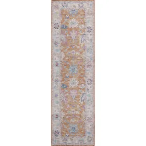 Luxury Washable Hatay Orange 2\'3\" x 7\'6\" Runner Rug