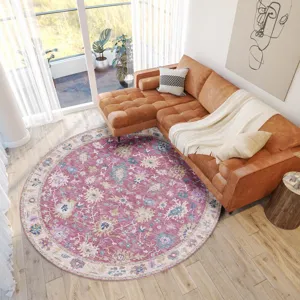 Luxury Washable Hatay Pink 8\' x 8\' Round Rug