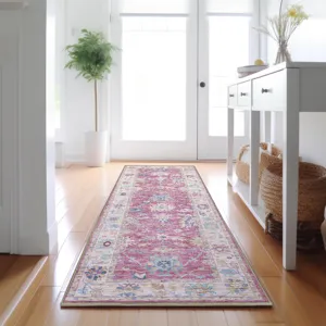 Luxury Washable Hatay Pink 2\'3\" x 7\'6\" Runner Rug