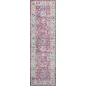 Luxury Washable Hatay Pink 2\'3\" x 7\'6\" Runner Rug