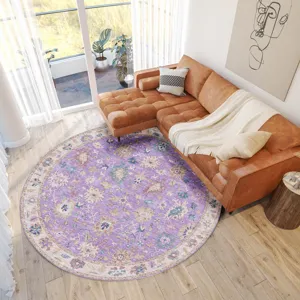 Luxury Washable Hatay Purple 8\' x 8\' Round Rug
