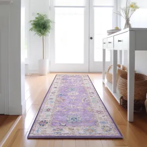Luxury Washable Hatay Purple 2\'3\" x 7\'6\" Runner Rug