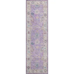 Luxury Washable Hatay Purple 2\'3\" x 7\'6\" Runner Rug