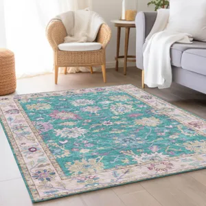 Luxury Washable Hatay Teal 3\' x 5\' Rug
