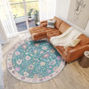 Luxury Washable Hatay Teal 8\' x 8\' Round Rug