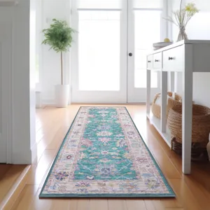 Luxury Washable Hatay Teal 2\'3\" x 7\'6\" Runner Rug