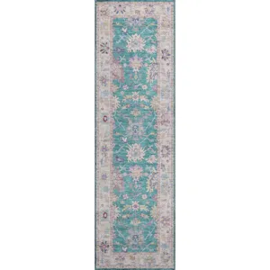 Luxury Washable Hatay Teal 2\'3\" x 7\'6\" Runner Rug