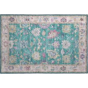 Luxury Washable Hatay Teal 1\'8\" x 2\'6\" Rug