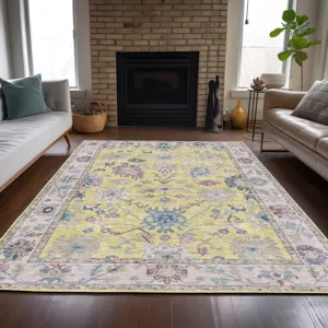 Luxury Washable Hatay Yellow 9\' x 12\' Rug
