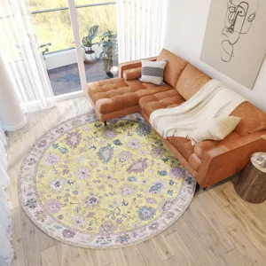 Luxury Washable Hatay Yellow 8\' x 8\' Round Rug