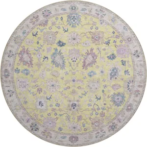 Luxury Washable Hatay Yellow 8\' x 8\' Round Rug