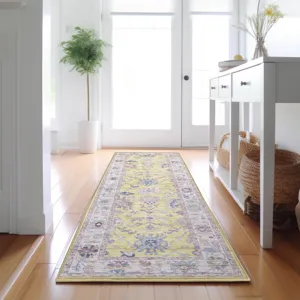 Luxury Washable Hatay Yellow 2\'3\" x 7\'6\" Runner Rug