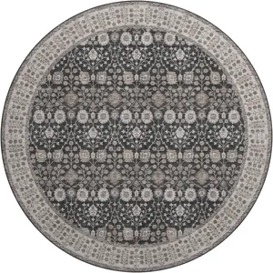 Luxury Washable Hatay Black 8\' x 8\' Round Rug