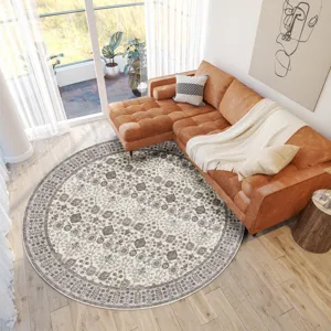 Luxury Washable Hatay Ivory 8\' x 8\' Round Rug