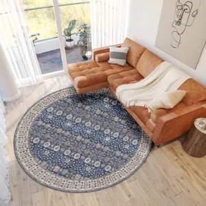 Luxury Washable Hatay Navy 8\' x 8\' Round Rug