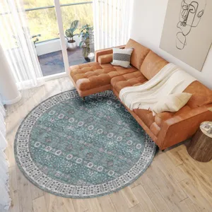 Luxury Washable Hatay Teal 8\' x 8\' Round Rug
