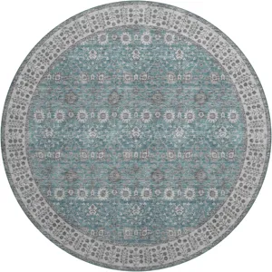 Luxury Washable Hatay Teal 8\' x 8\' Round Rug