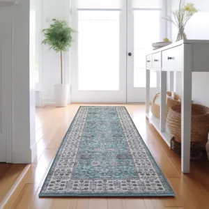 Luxury Washable Hatay Teal 2\'3\" x 7\'6\" Runner Rug