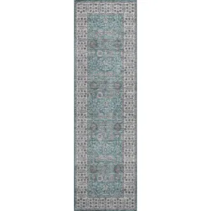 Luxury Washable Hatay Teal 2\'3\" x 7\'6\" Runner Rug