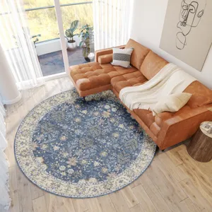 Luxury Washable Hatay Blue 8\' x 8\' Round Rug