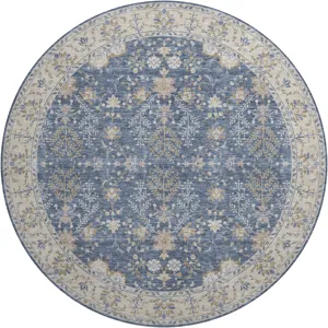 Luxury Washable Hatay Blue 8\' x 8\' Round Rug