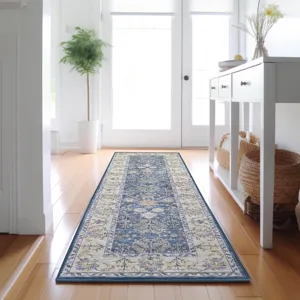 Luxury Washable Hatay Blue 2\'3\" x 7\'6\" Runner Rug