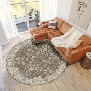 Luxury Washable Hatay Brown 8\' x 8\' Round Rug