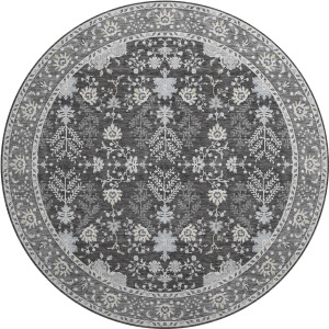 Luxury Washable Hatay Charcoal 8' x 8' Round Rug